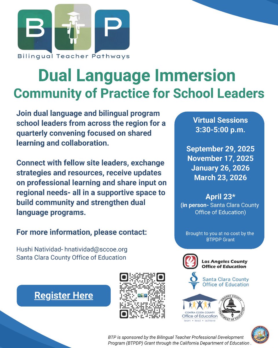 CoCoSchools's tweet image. 🌟 Strengthen Dual Language Programs! 🌟 Join us for quarterly sessions to connect, exchange strategies, and share input! 📅 Jan 26, Mar 23, Apr 23 in-person. 
🔗 Register: lacoe.k12oms.org/1539-272298 
#DualLanguage #CommunityOfPractice #BilingualEducation #CCCOE