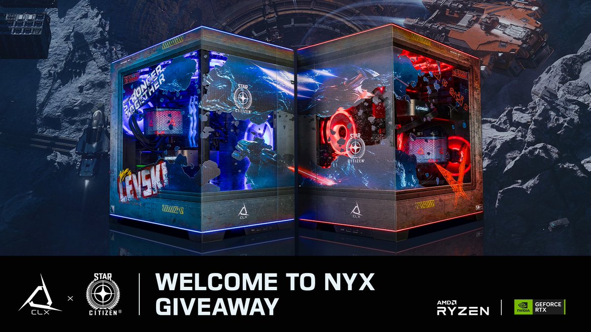 🚨 PC GIVEAWAY🚨

We partnered with <a href="/RobertsSpaceInd/">Star Citizen</a> to give you a chance to win a custom 1 of 1 Welcome to Nyx Levski themed CLX Horus PC. This PC is packed with an <a href="/AMDRyzen/">AMD Ryzen</a> 7 9800X3D &amp; <a href="/NVIDIAGeForce/">NVIDIA GeForce</a> RTX 5080! 

💙LIKE
🔁REPOST 
🛸TAG A FRIEND 

Enter here: