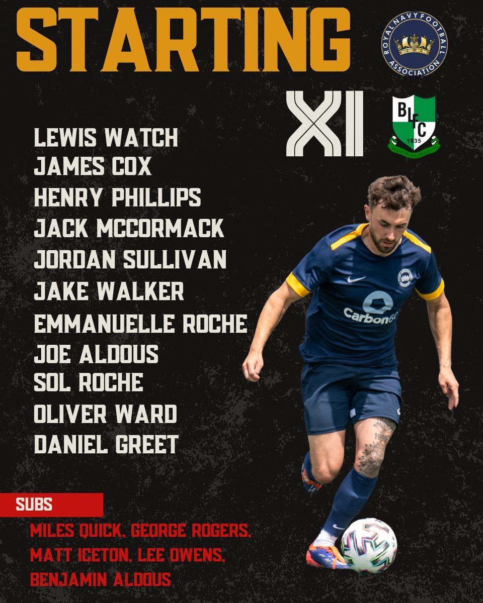 📋 Royal Navy Starting XI

Tonight, the RN Seniors take on Blackfield &amp; Langley in the Hampshire Senior Cup.

⏰ 19:45 KO
📍 Away at Blackfield &amp; Langley FC

Let’s get to work
