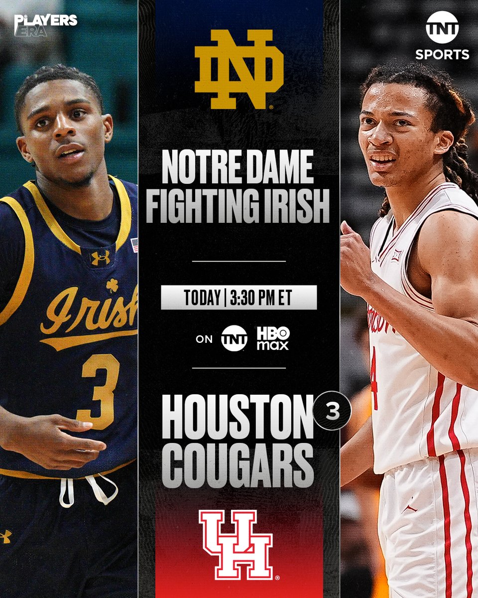 TNTSportsUS's tweet image. Houston looks to bounce back against a stout Fighting Irish squad 🏀

@NDmbb vs No. 3 @UHCougarMBK // 3:30pm ET on TNT &amp;amp; HBO Max