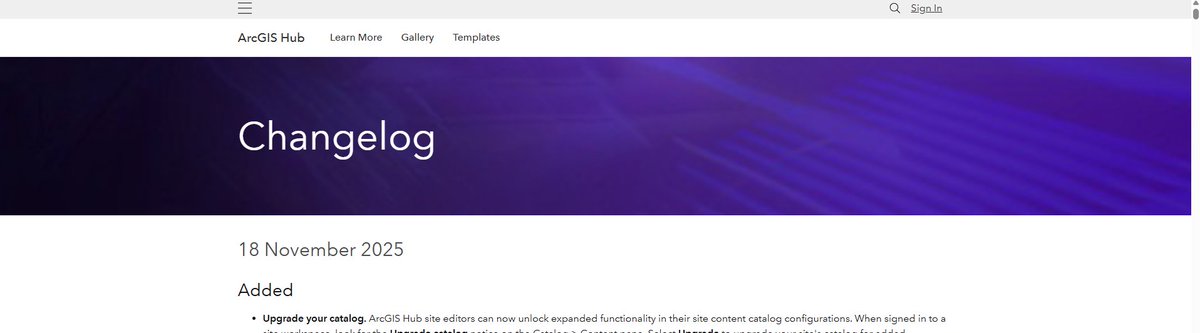 There are exciting #ArcGISHub updates in the changelog! Take a look to see improvements designed to prevent you from losing unsaved work, how to configure catalog collections, and a reminder to upgrade your catalog for added functionality. ow.ly/V8pw50XxGMT