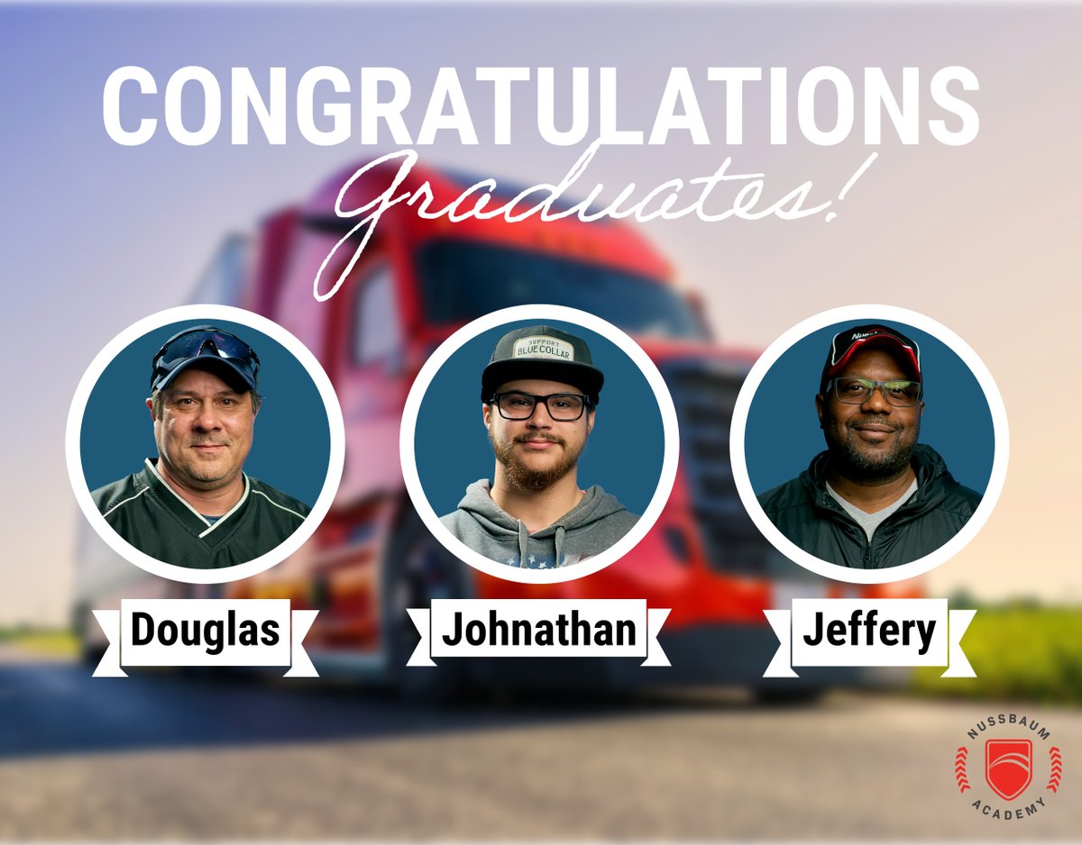 NussbaumTrans's tweet image. Congrats to Douglas, Johnathan, and Jeffery on completing their #TrainingProgram! 🥳🎓They&apos;re officially #SoloCertified and ready for the next step of their careers. Great work, gentlemen! 

Anybody remember the trainee days? 🙋‍♂️ Drop your best advice for a new driver in the…