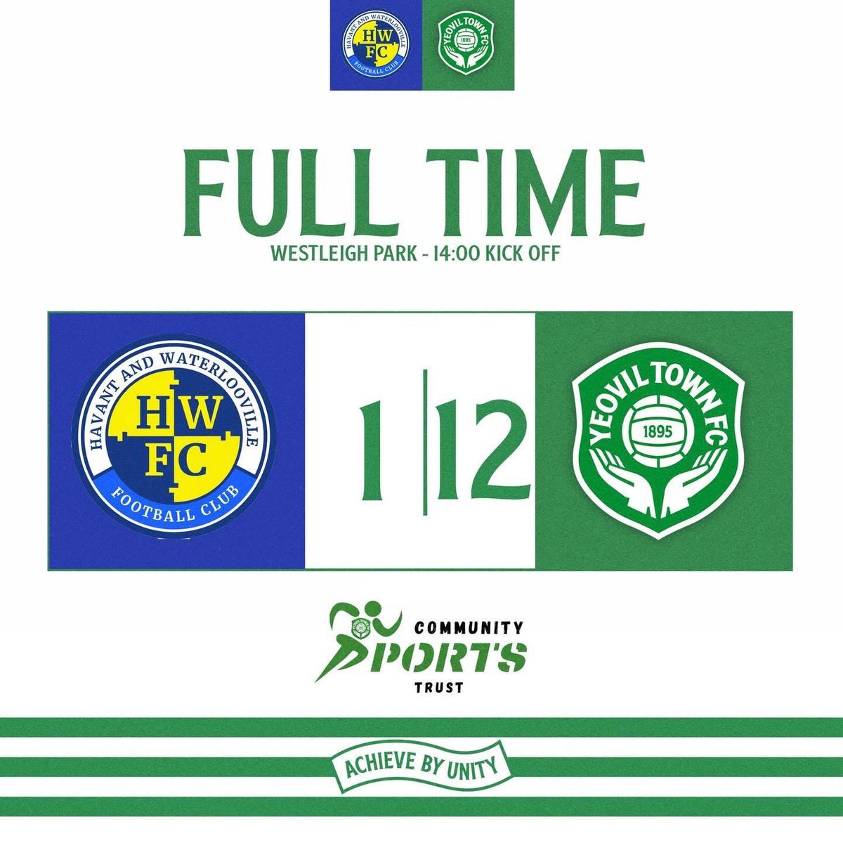 FT | Havant &amp; Waterlooville 1-12 Yeovil Town

A big win for the Young Glovers with goals from George Geraghty, Ollie Hughes, Archie Rodber, James Horrocks, Alec Thomas and Archie Bryce! 

#YTFC 💚