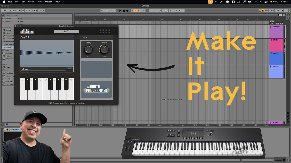 audioprogrammer's tweet image. Episode 2 of our sampler plugin series is live! This is where it gets fun.

By the end of this tutorial, you&apos;ll be able to play your own samples from your MIDI keyboard. 

In this episode, you&apos;ll learn:

🎹 How JUCE&apos;s MIDI playback works (not just copy-paste)

🎹 Loading sounds…