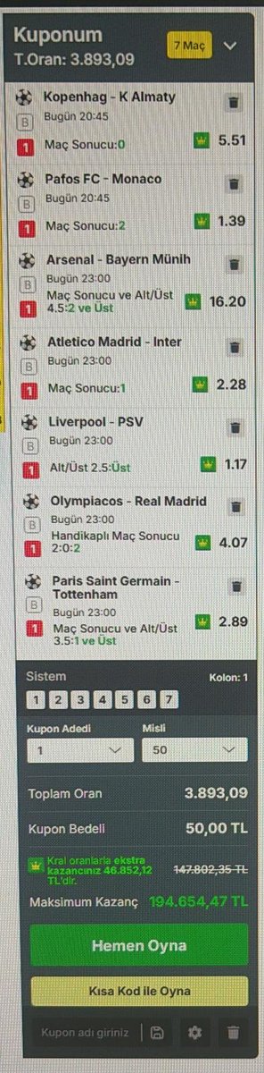 hergunekupon's tweet photo. Çeçen mafyası gururla sunar kelek atılmamışsa çok iyi oran {Y.T.D} 
#Kobenhavn #Kairat #Pafos #Monaco #Arsenal #FCBayern #AtleticoMadrid #Inter #Liverpool #PSV #Olympiacos #RealMadrid #PSG #Tottenham https://t.co/86qmWX8MWV