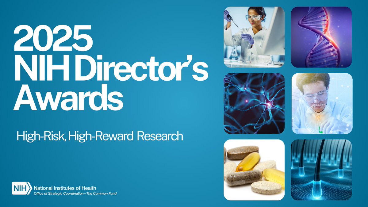 NIH's tweet image. The NIH Director’s #NIHHighRisk, High-Reward Research Awards empower scientists redefining the limits of #Biomedical and #BehavioralResearch. 

Meet the 2025 recipients of the Transformative Research, Pioneer, New Innovator, and Early Independence Awards: go.nih.gov/WiG6oUG