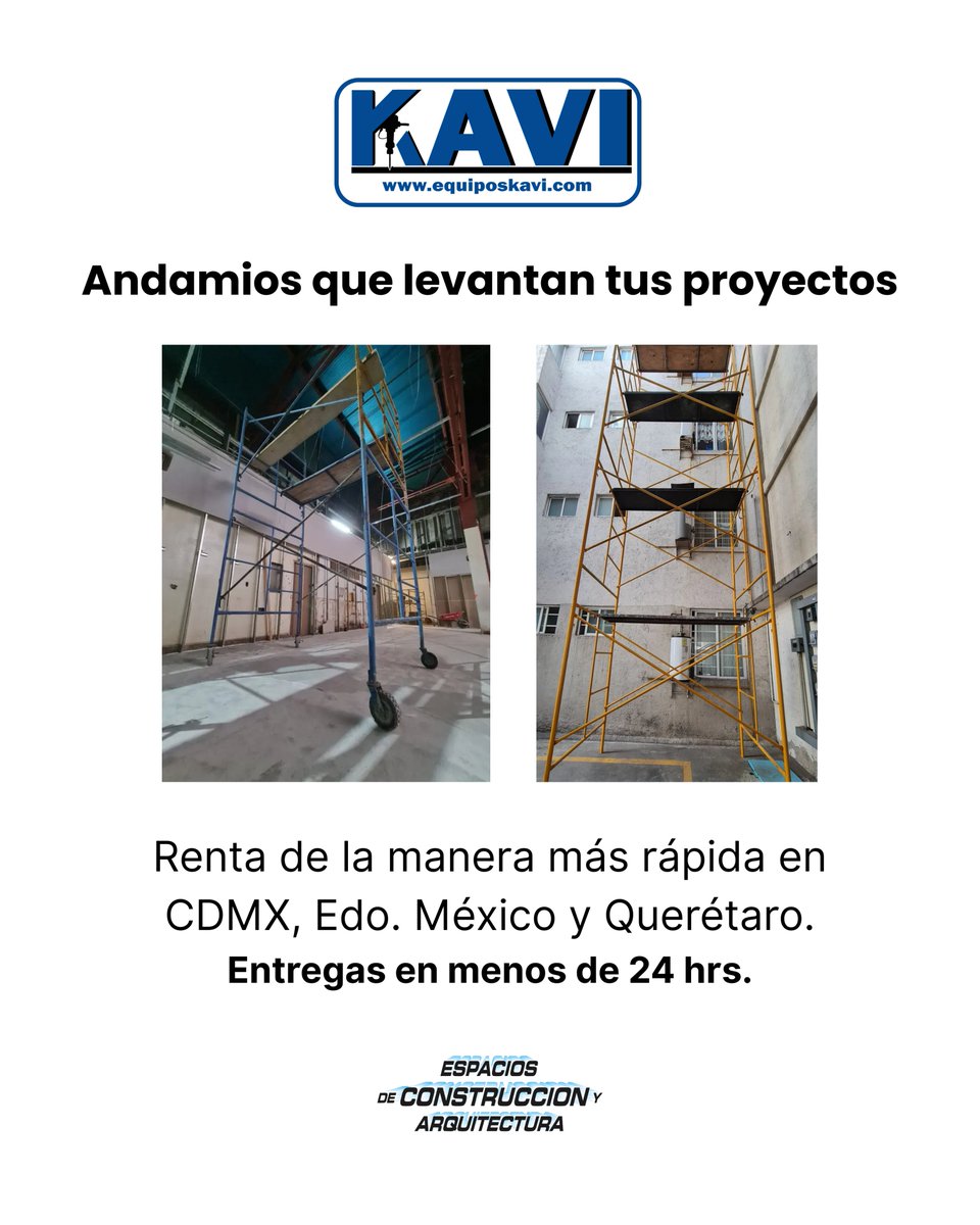 Espacios_Arq's tweet image. Equipos Kavi: líderes en andamios para asegurar tu equipo sin perder eficiencia.

Desde torres ligeras hasta estructuras industriales, sus sistemas permiten un montaje más rápido y robusto, ahorrando tiempo y dinero.

👉 bit.ly/andamioskavi

#Andamios #RevistaEspacios