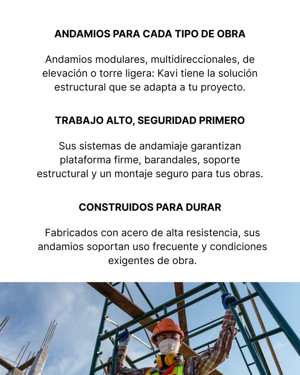 Espacios_Arq's tweet image. Equipos Kavi: líderes en andamios para asegurar tu equipo sin perder eficiencia.

Desde torres ligeras hasta estructuras industriales, sus sistemas permiten un montaje más rápido y robusto, ahorrando tiempo y dinero.

👉 bit.ly/andamioskavi

#Andamios #RevistaEspacios
