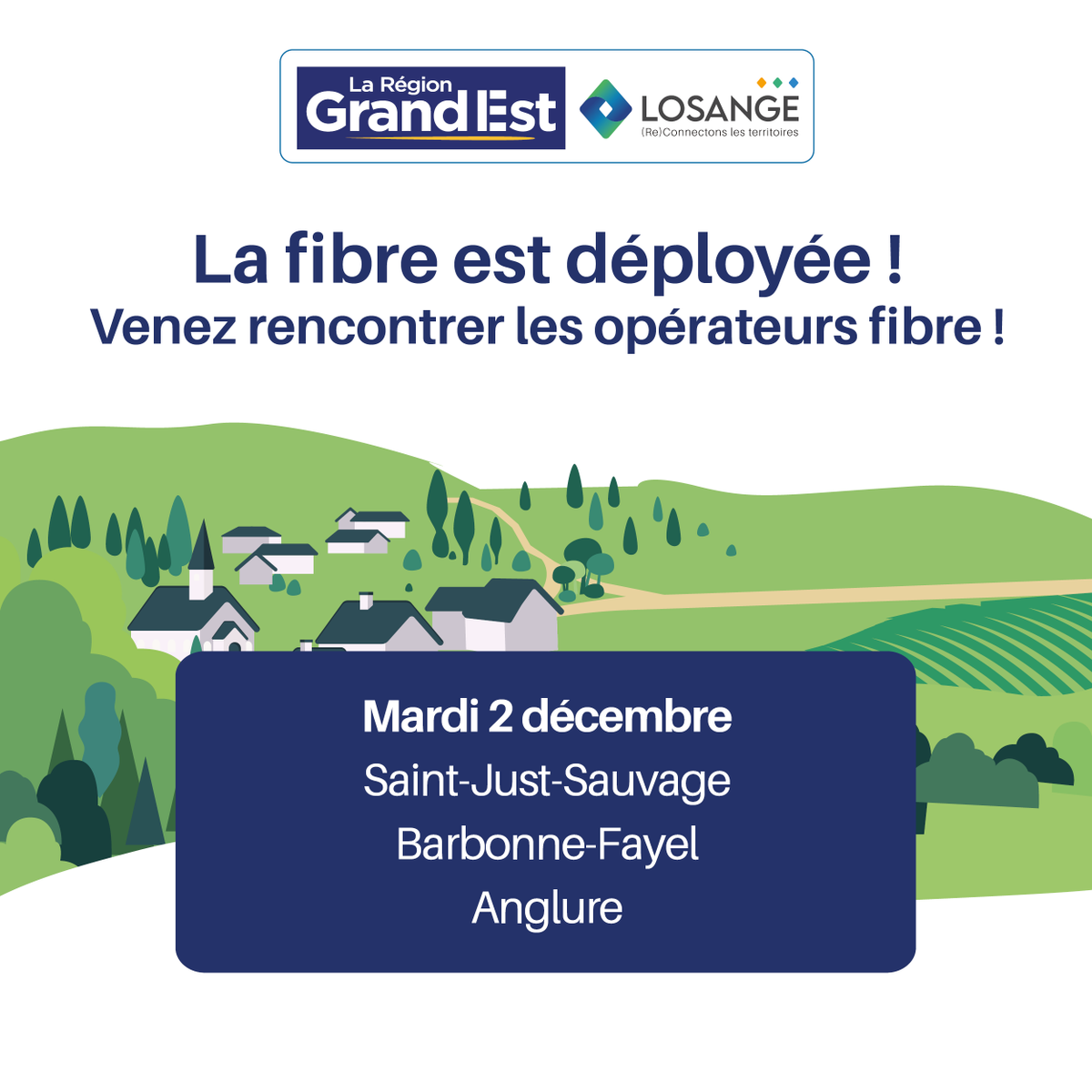[PERMANENCE OPÉRATEURS] Démarches fibre ? Fin du réseau cuivre (ADSL) ? Posez-nous vos questions lors des permanences opérateurs mardi 2/12

📍9h30 à 12h – Salle des Fêtes- Saint-Just-Sauvage
📍13h30 à 15h - Mairie - Barbonne-Fayel
📍16h à 18h - Mairie - Anglure