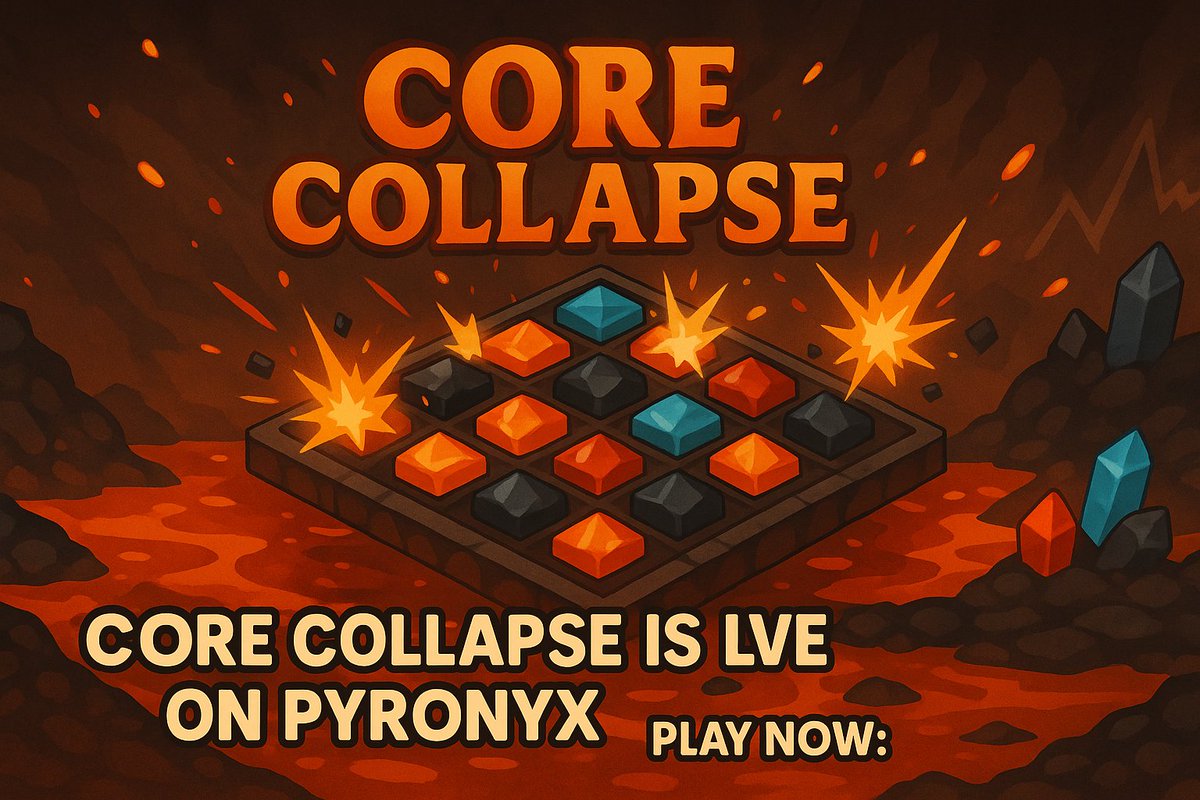 pyronyx5959's tweet photo. 🎮 Core Collapse is live on Pyronyx!
Click, connect, and crush the grid while you power up the Pyronyx core. 💥
Play now: https://t.co/yBcgTOWWZc
#Pyronyx #CoreCollapse #Crypto #Gaming #DeFi https://t.co/mN8jq7gaDi