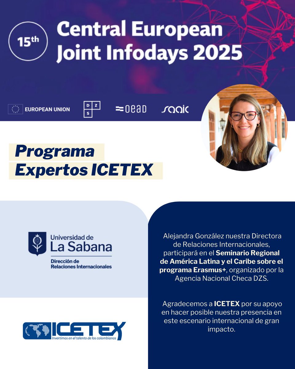 🇨🇴🌍 Alejandra González fue nominada por @ICETEX_Colombia para representar a Colombia, en reconocimiento al trabajo de nuestra institución en movilización de recursos y fortalecimiento de capacidades a través de Erasmus+.

Agradecemos a ICETEX por el apoyo financiero.
