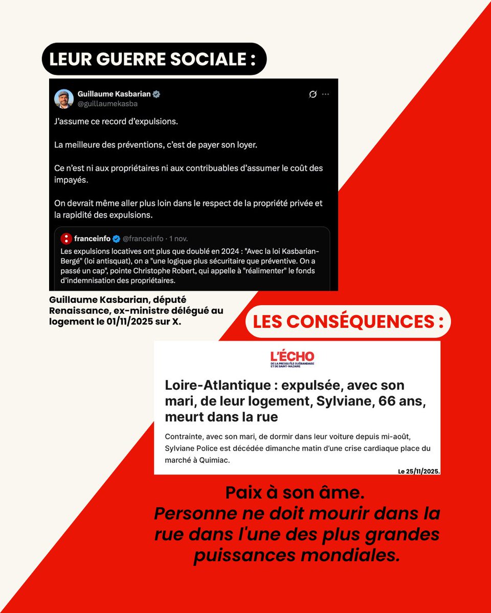 Mes condoléances aux proches de Sylviane, morte dans la rue suite à une expulsion.

Les drames de la rue sont le résultat de choix politiques. Ils sont le résultat de la guerre sociale que mènent les libéraux dans notre pays.

Un toit, c'est un droit.