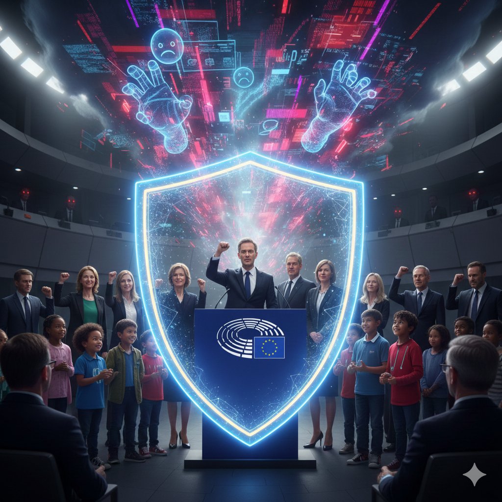 techdergi's tweet image. 📍Avrupa Birliği’nden Dijital Çocuk Kalkanı!

​AB, bugün çevrimiçi çocuk güvenliği taslağını onayladı. Bu taslağın amacı ise büyük teknoloji şirketlerinin &quot;bağımlılık yapan tasarım hilelerini&quot; ve &quot;toksik algoritmaları&quot; düzenlemek. Çocukları dijital risklere karşı korumada tarihi…