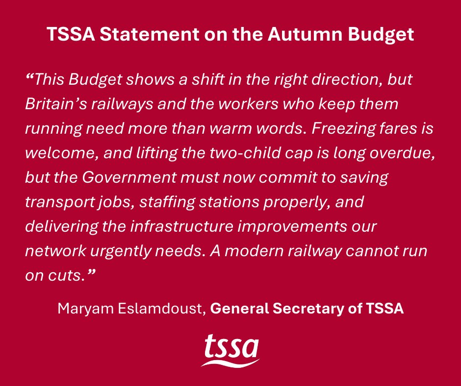 TSSA’s response to the Autumn Budget today 👇

#AutumnBudget #Budget #TSSA