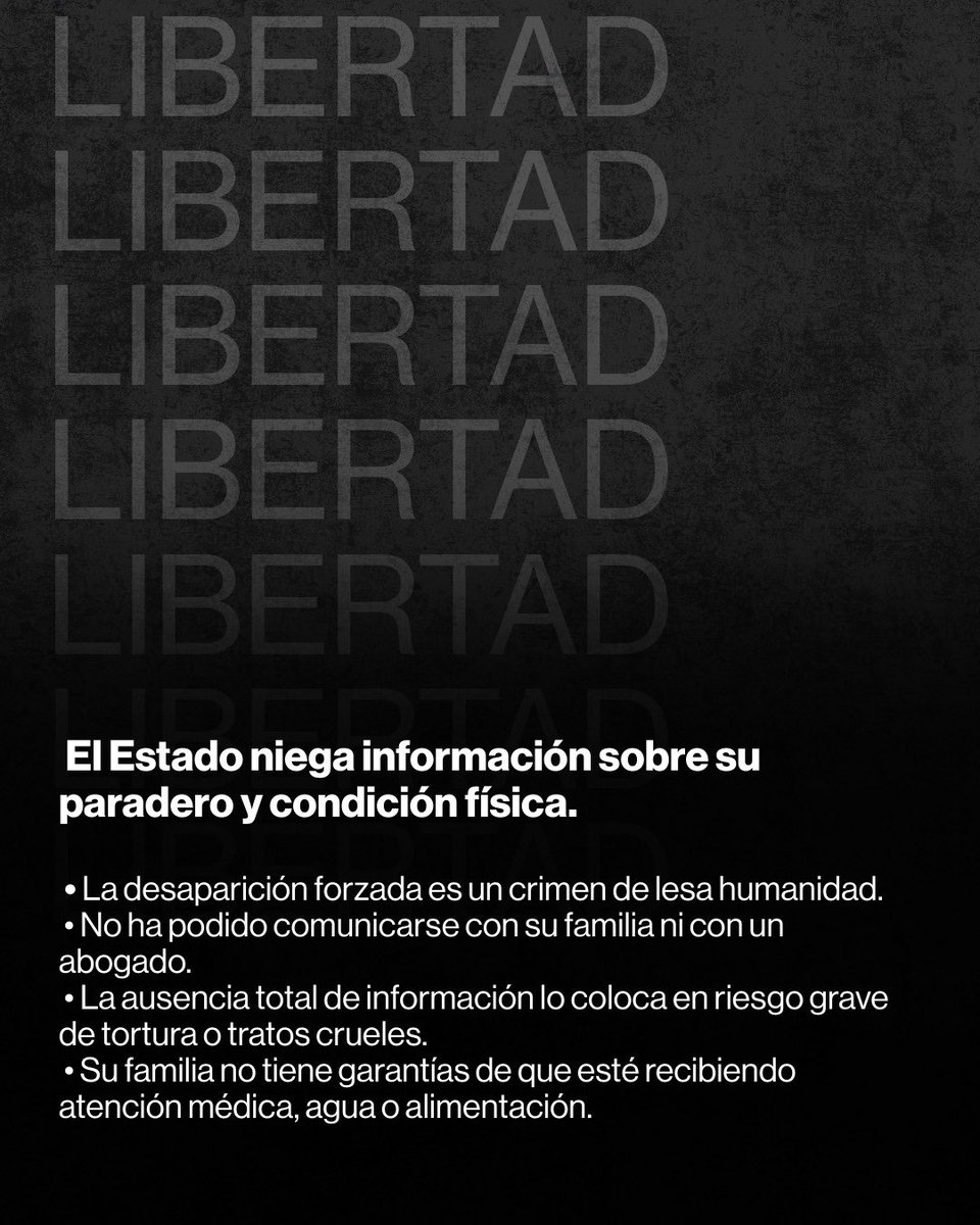 🚨CUATRO MESES SIN JOSÉ RIERA.

Han pasado cuatro meses desde que José Riera fue secuestrado por el régimen de Maduro.

José Riera no está detenido. Está en desaparición forzada desde hace cuatro meses.

Su familia no ha tenido una fe de vida, nadie sabe dónde está ni cómo está.
