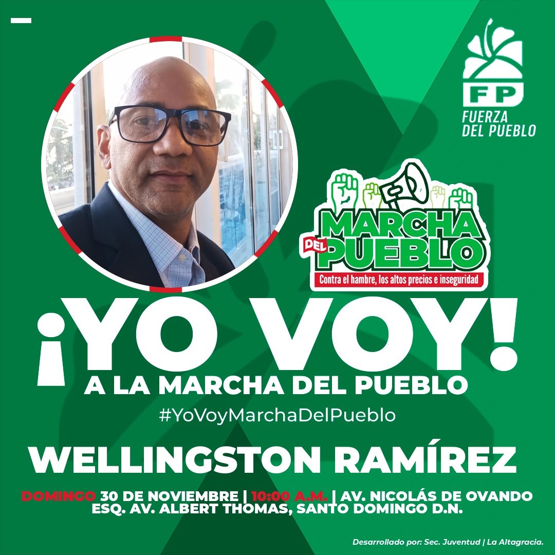 ¡Yo Voy! Pa' La Marcha Del Pueblo, esté próximo domingo 30 de Noviembre. No Faltes!
#MarchaFP #MarchaDelPueblo 
#YoVoyMarchaDelPueblo