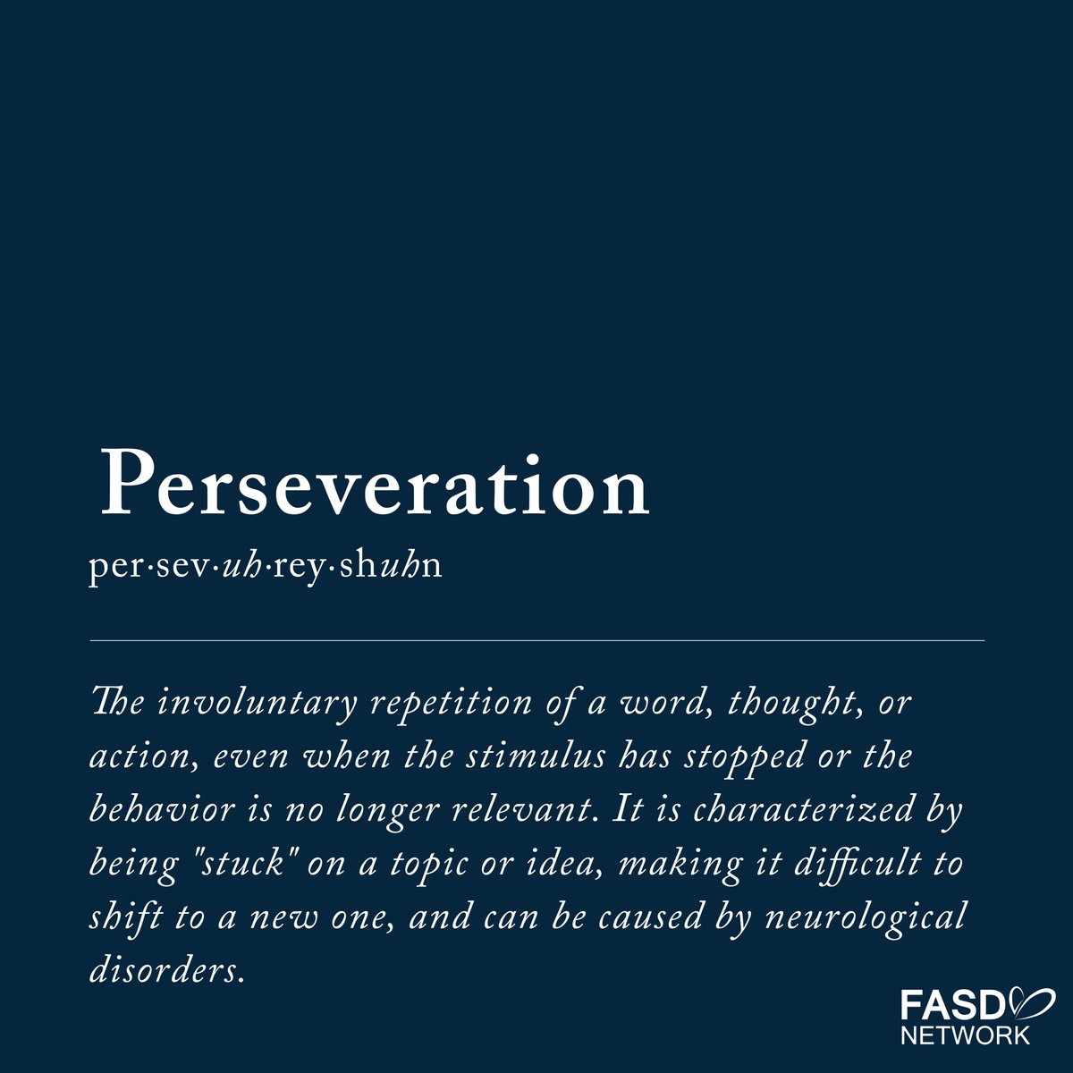 When someone with FASD repeats a question, thought, or behaviour, it may be perseveration, an involuntary brain-based response.

Understanding this helps us respond with compassion instead of frustration.