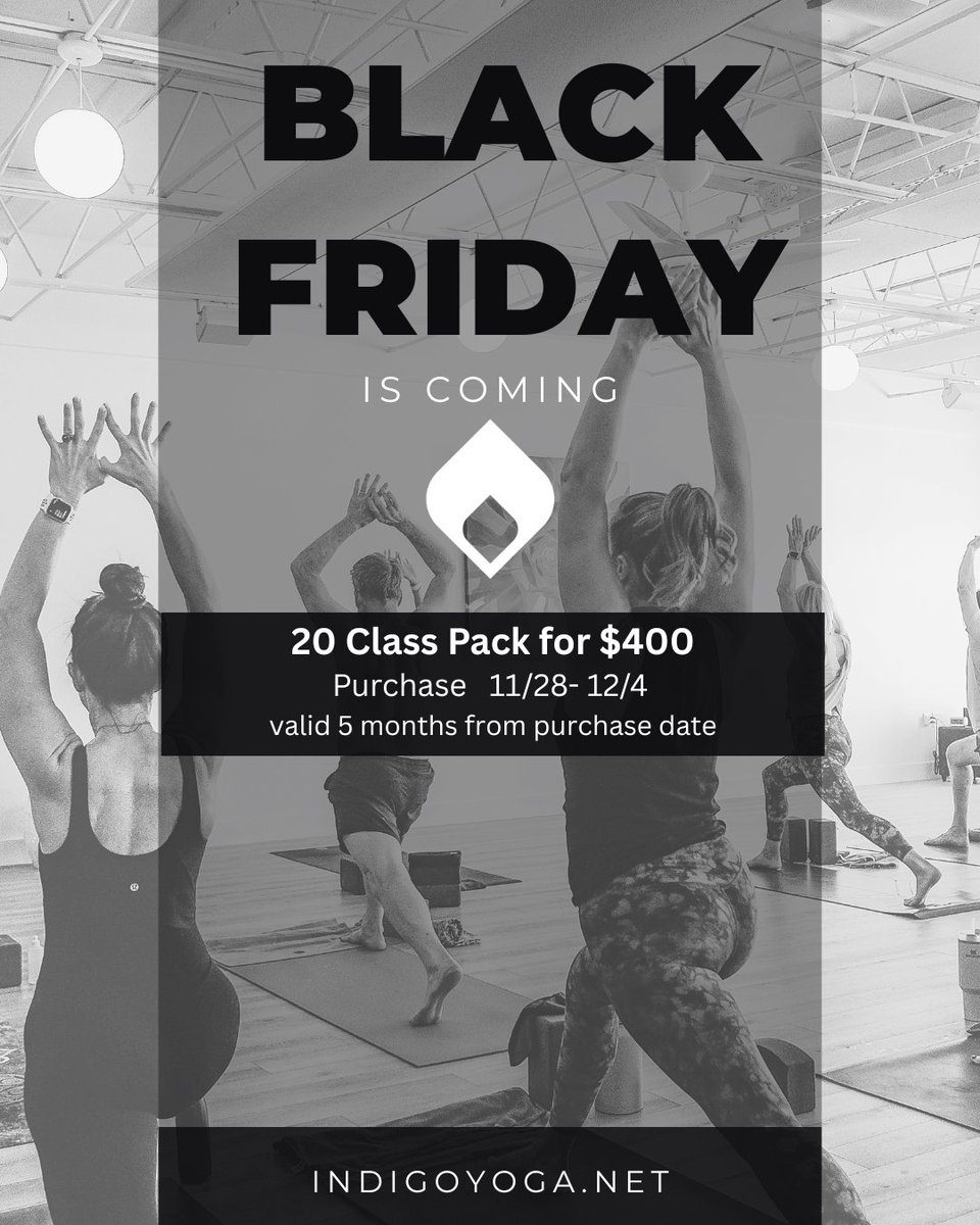 Black Friday Special
20 Classes • $400

Purchase window: November 28–December 4
Valid 5 months from purchase date

A gift for your practice.
A gift for someone you love.
Community is the practice. 🖤