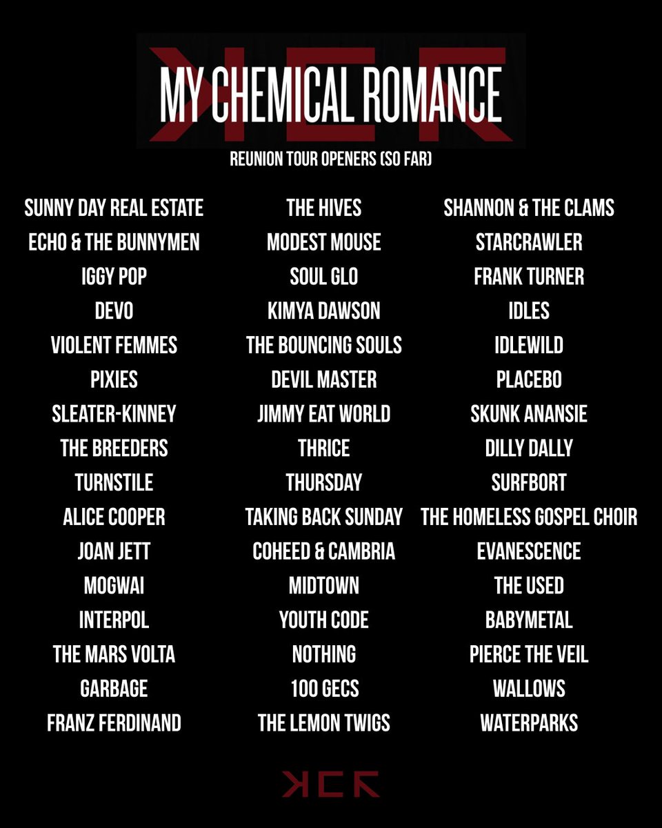 brooklynvegan's tweet image. Here&apos;s almost every band that has opened (or will soon open) for My Chemical Romance since they reunited
