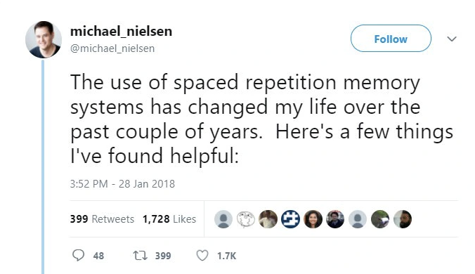 sayidislearning's tweet image. Highly recommend checking out Michael Nielsens essay &quot;augmenting long term memory&quot;.

Funny excerpt &quot;As an example, I&apos;ve a (very short!) list of superficially charming and impressive colleagues who I would never work with, because I&apos;ve consistently seen them treat other people…