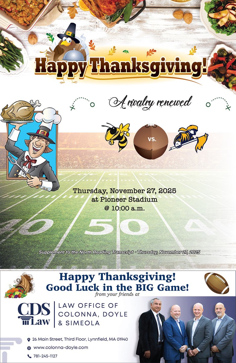 nrtranscript's tweet image. Inside this week&apos;s issue is our Thanksgiving Football preview @NRHSFootball1 vs. @LHSPioFootball tinyurl.com/yc67zd7h @NRHSHornets @Lynnfield_AD