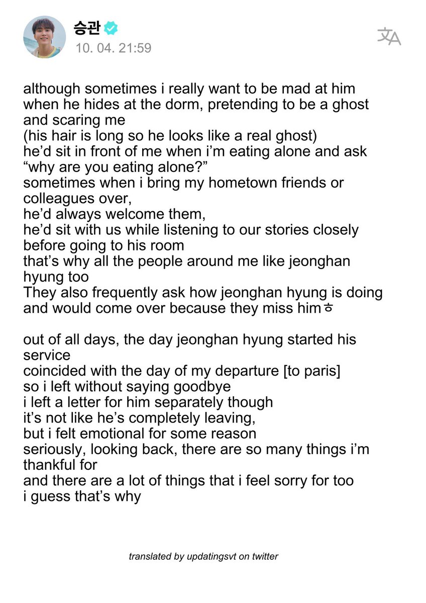 catlvr3000's tweet image. seungkwan: just go ahead and enlist already 

also him on weverse when they enlisted: