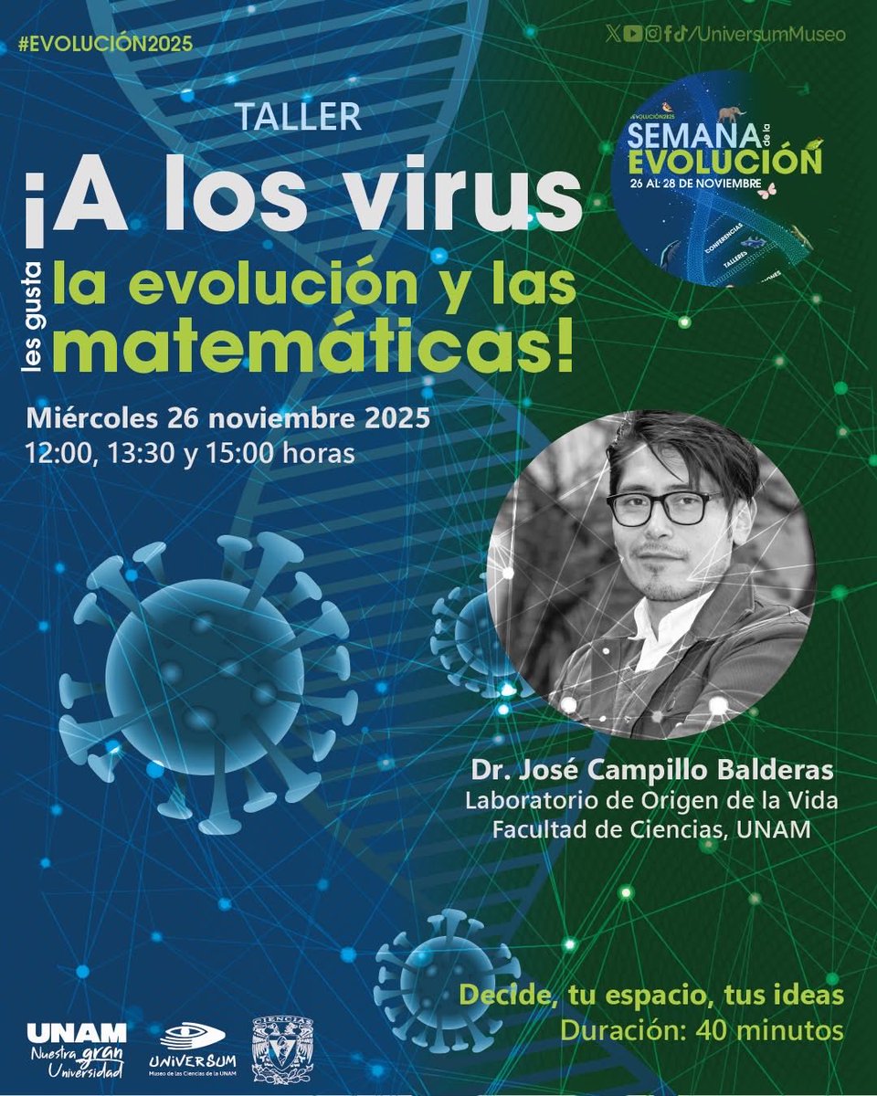 ja_campillo's tweet image. #Divulgación #Virus #CharlesDarwin
#Evolución2025

Hace 166 años, Darwin revolucionó la ciencia al explicar el cambio y la diversidad de la vida por selección natural. Hoy, esos mismos principios nos permiten entender cómo los virus evolucionan rápidamente, adaptándose a las…