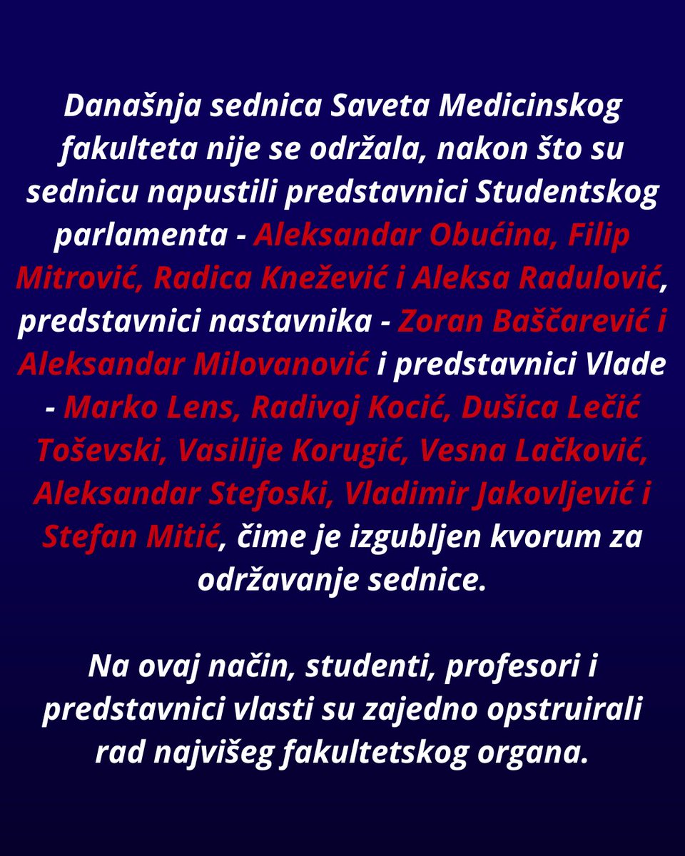 Blokada_Mfub's tweet image. Saopštenje studenata Medicinskog fakulteta povodom današnje sednice Saveta fakulteta.