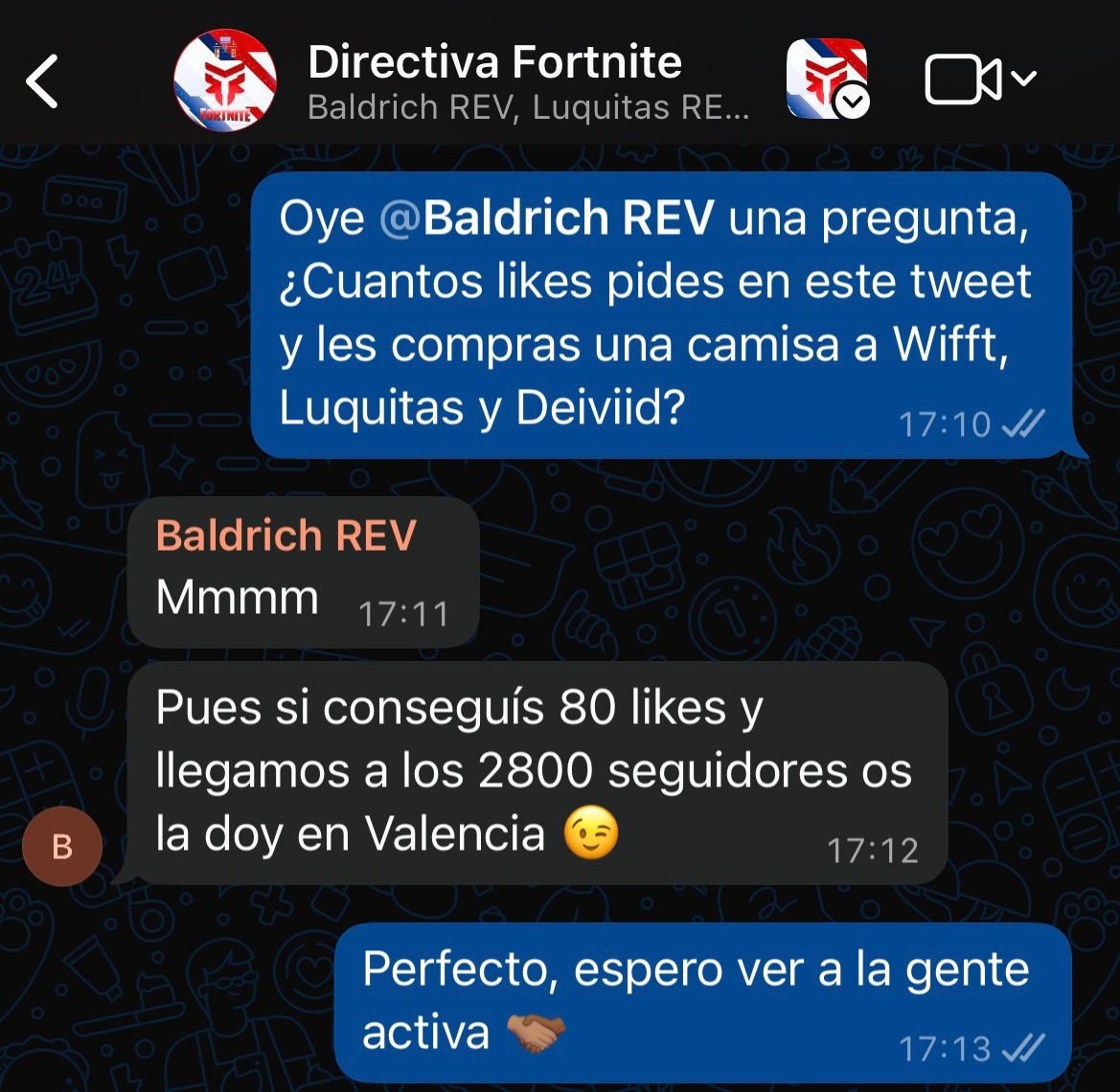 Hoy <a href="/Baldrichhh/">REV Baldrich</a> se ha levantado contento 🤩

80 likes en este post y si llegamos a los 2800 seguidores, hay camisas para todo el Staff!

¿Cumpliréis o defraudareis? 🤔