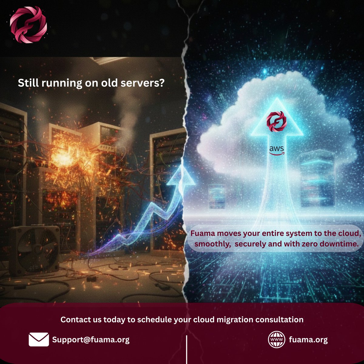FuamaTech's tweet image. Still on old servers? They slow your business, raise costs &amp;amp; increase risks. 🚨

Fuama migrates your systems to the cloud — smoothly, securely &amp;amp; with zero downtime. ⚡

Faster performance ✅ Lower costs ✅ Stronger security ✅

📩 Contact us today!

#CloudMigration #AWS