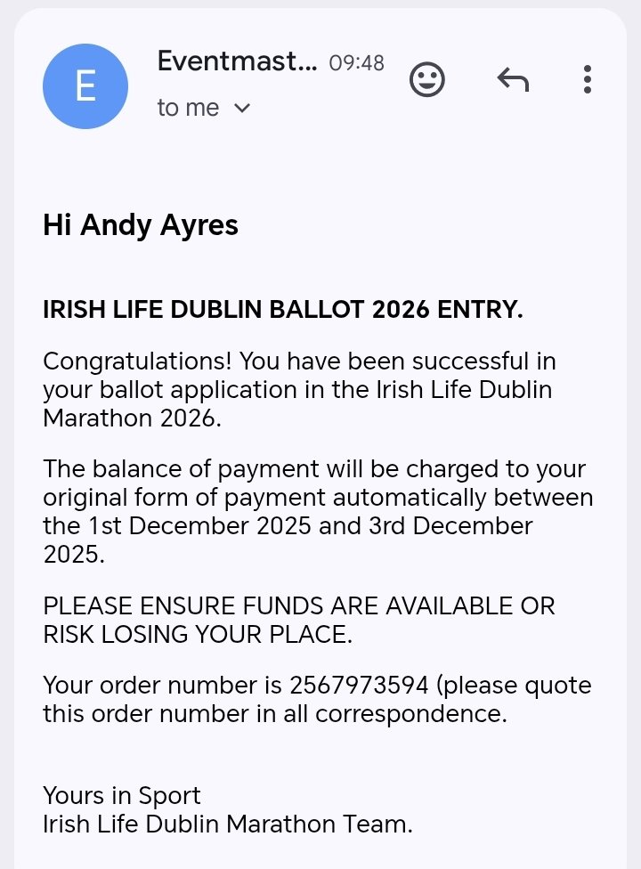 aayres99's tweet photo. After 3 years of missing out, I got a spot for 2026. Absolutely buzzing. 🏃🏃🏃 https://t.co/yW7NoOTqvx