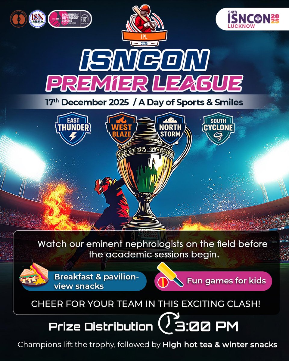 sudeepprakash1's tweet image. Dont miss the ciricketing league #ISNCON25 @Isncon25 @iamnephrologist @Narayansgpgims @isn_india on 17 Dec 25