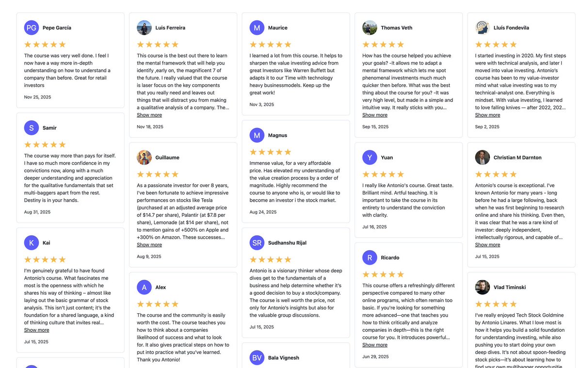 alc2022's tweet image. 5 coupons left to obtain lifetime access to my course (and all future versions, V2.4 drops soon) and community (500+ deep divers) for just $329, instead of $399.

Learn the mental framework behind my $PLTR, $AMD, $DUOL picks and others. 

Use code AMD at checkout:…