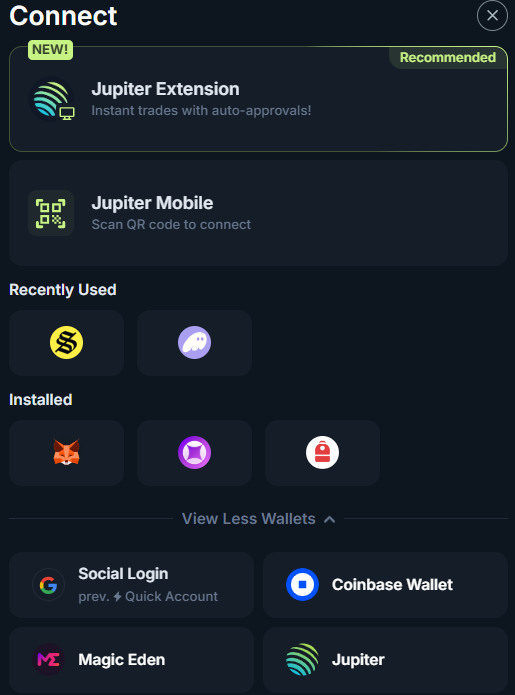 I mainly use the <a href="/JupiterExchange/">Jupiter (🐱, 🐐)</a> extension wallet but I always need to fetch it from the bottom list for some reason ...

Does not even show as installed 😅