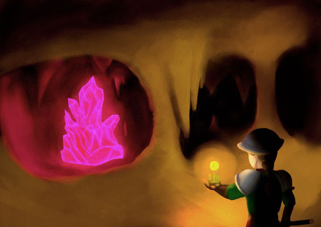 KynneloVyskenon's tweet image. magenta crystal in a cave illustration #csp #clipstudio