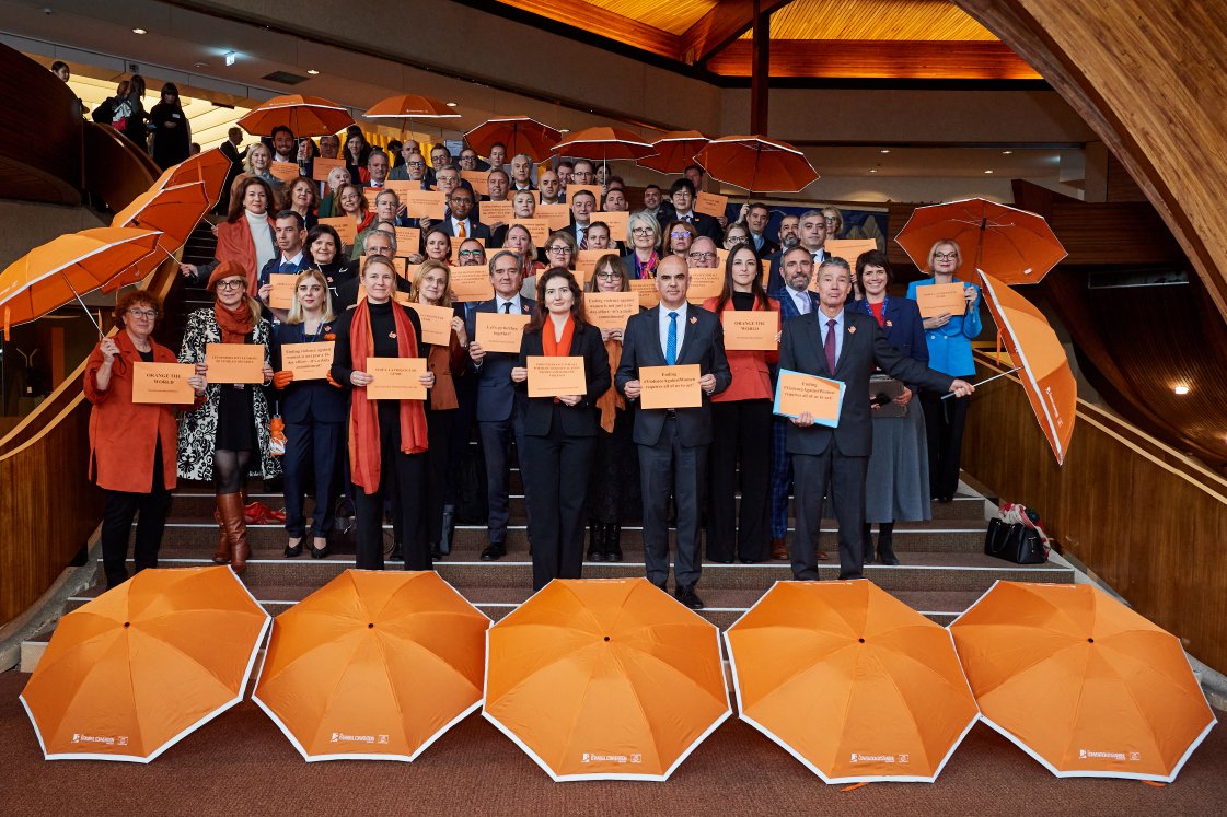 We have oranged the world today at the <a href="/coe/">Council of Europe</a> CM as part of the "16 days of activism against gender based violence" Campaign. There are #NoExcuses for violence against women and girls. Their rights are human rights. #16Daysof activism #OrangetheWorld 🇲🇩 CM Presidency