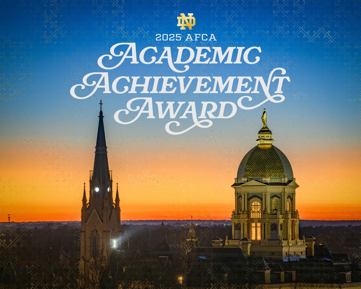 NDFootball's tweet image. 1️⃣ of 7️⃣ schools to earn the AFCA 2025 Academic Achievement Award

All seven schools shared the highest graduation rate for members of their 2018 freshman football student-athlete classes.

This is the 12th time Notre Dame has earned this honor ☘️

#GoIrish☘️ |