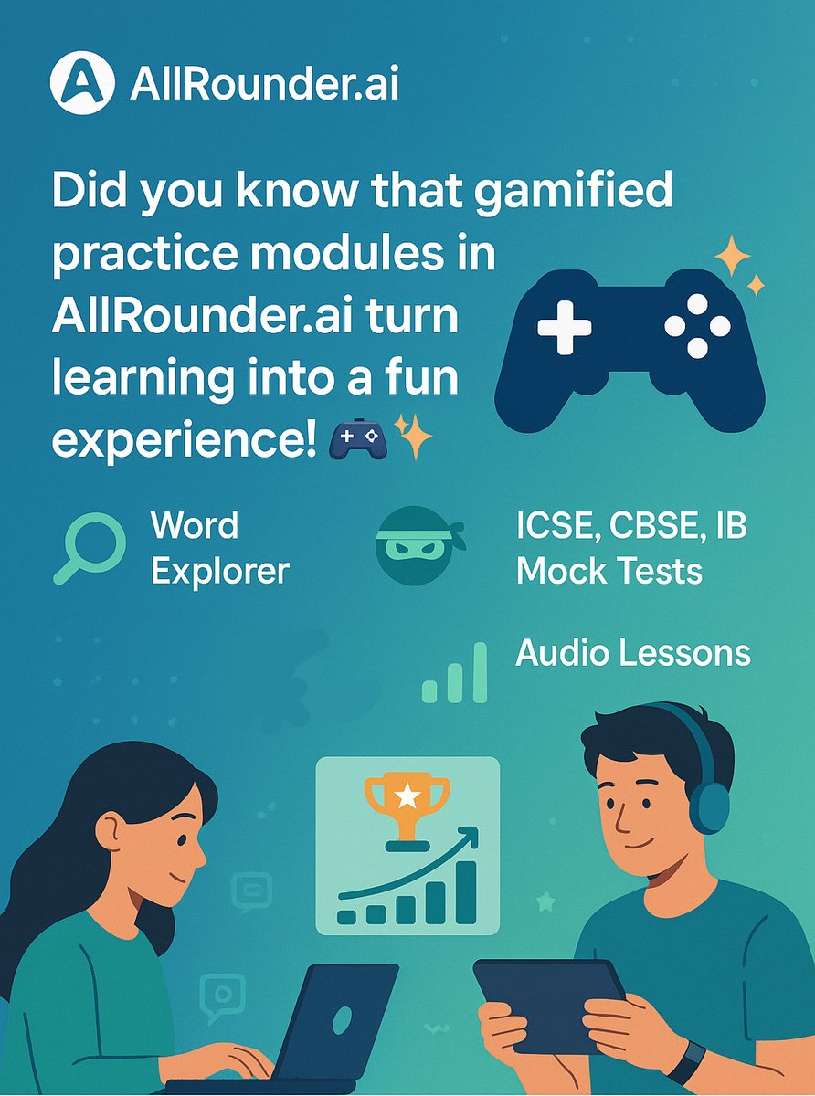 allrounder_ai's tweet image. Did you know that AllRounder.ai&apos;s gamified practice modules make learning fun? 🎮✨ With Word Explorer, Math Rush and Typing Ninja, students compete while mastering essential skills! Let&apos;s learn smarter together, explore more today!
#EdTech #LearningFun #AllRounderAI