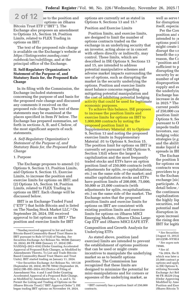 dgt10011's tweet image. At last, IBIT options is finally getting the treatment it deserves—

Nasdaq just filed to increase options limit to 1 MILLION (from 25k a year ago)

Institutional vol is finally here

Happy Thanksgiving