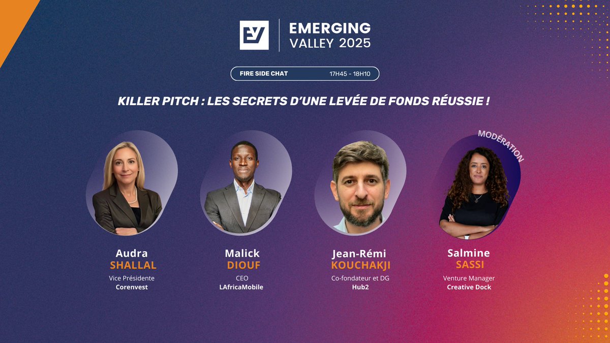 🔥 Fire Side Chat – “Killer Pitch : les secrets d’une levée de fonds réussie !”

Découvrez les conseils et stratégies des entrepreneurs et investisseurs pour réussir vos levées de fonds et séduire les investisseurs :
✨ Audra Shallal, Vice Présidente – Corenvest
✨ Malick Diouf,