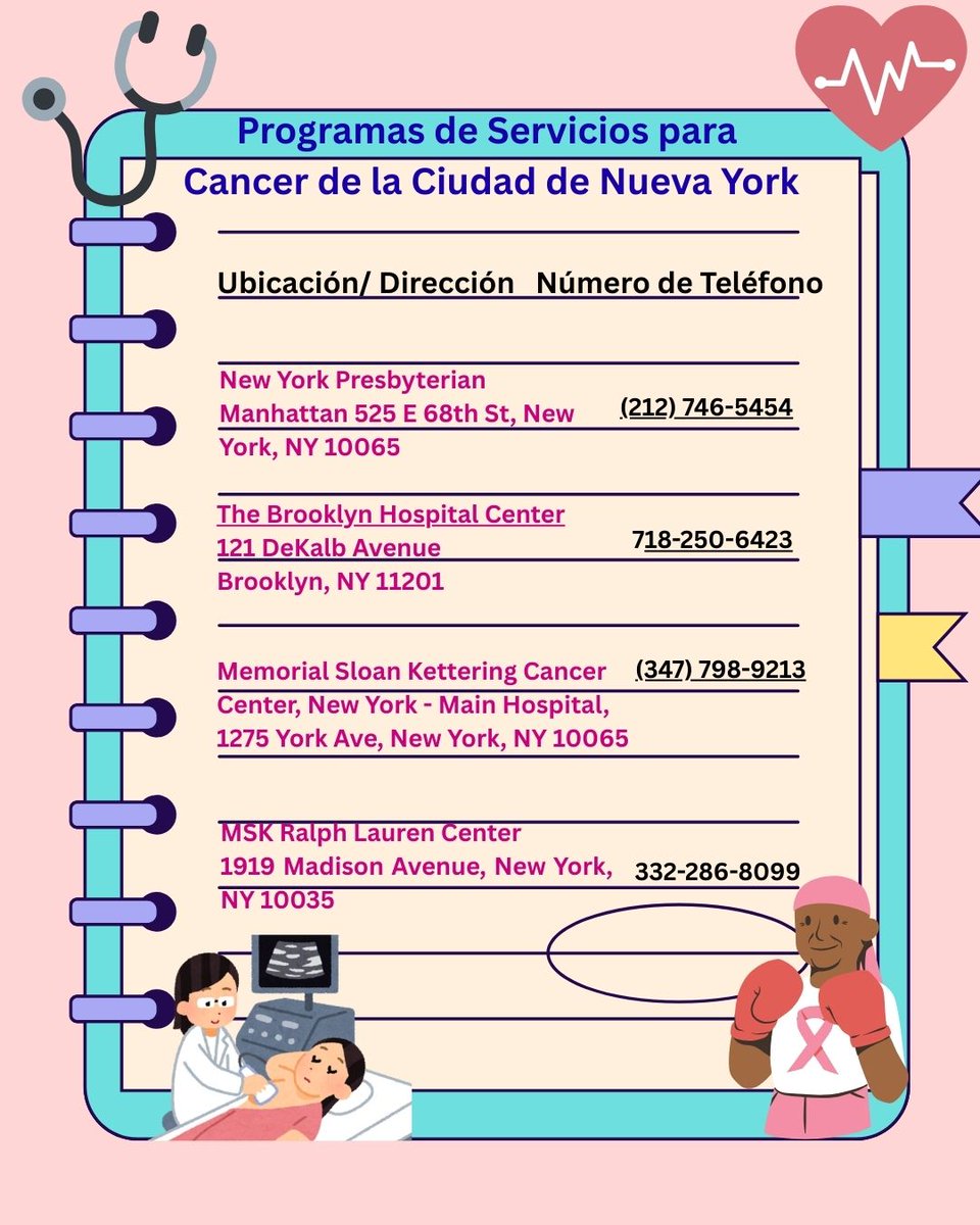 KnowCancer's tweet photo. El Programa de Servicios para el cáncer ofrece servicios gratuitos de detección de cáncer para cualquier persona en la ciudad de Nueva York, incluidos exámenes para cuello uterino, colorrectal, y otros tipos de cáncer. https://t.co/IOiPdwDhcc