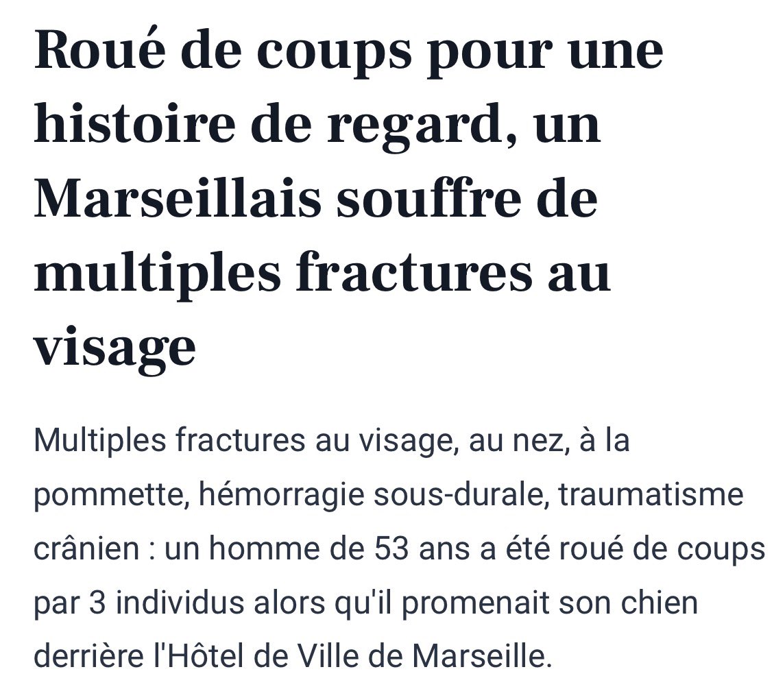 Laurent aurait pu mourir sous les coups de ces 3 racailles enragées. A deux pas de l’Hotel de Ville où on nous raconte que tout va bien, que « Marseille réussit ». Oui, à nous révolter.

Voilà pourquoi on s’engage : pour Laurent et toutes les victimes de cette barbarie rampante !