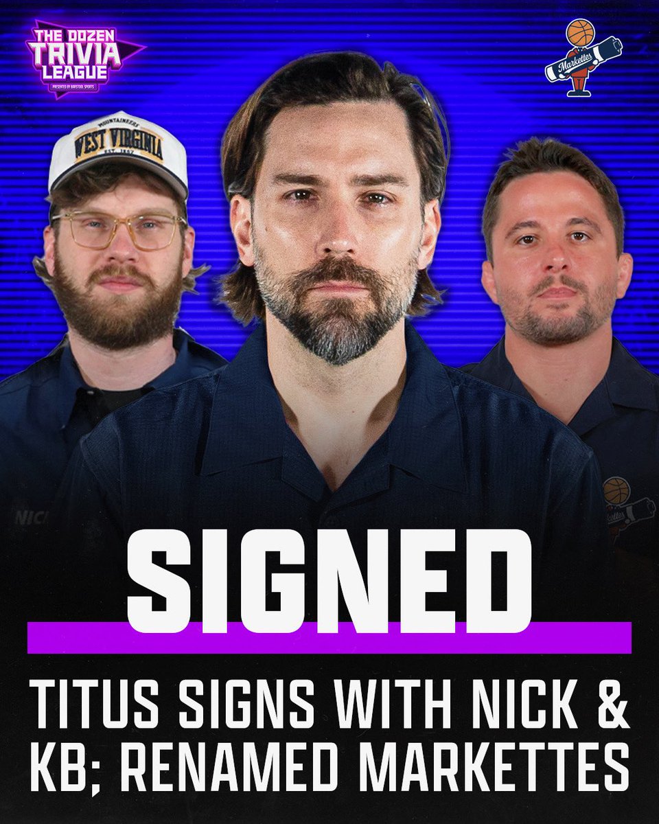 🚨 BREAKING: New team-up as <a href="/nickturani/">Nicky</a> &amp; <a href="/kbnoswag/">KB</a> sign <a href="/clubtrillion/">Mark Titus</a> to their trivia team, now named the Markettes for <a href="/TheDozenTrivia/">The Dozen Trivia</a> League.

They traded Frank the Tank in May for <a href="/Blutman27/">Liam Blutman</a>, who has now been released, and will start his own team.