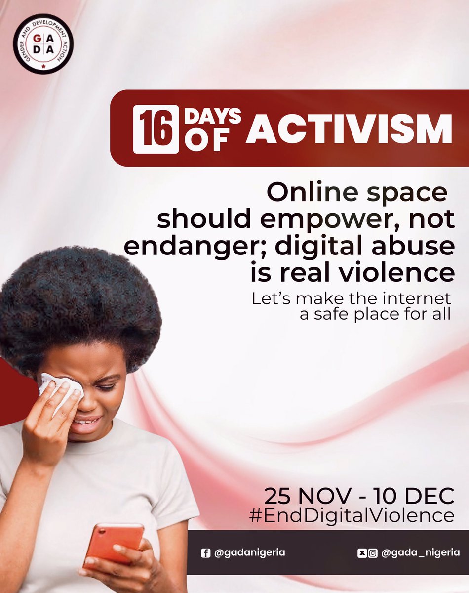 gada_nigeria's tweet image. 16 Days of Activism is here again!

This year, we’re drawing attention to the violence that happens in the digital space. The online world should promote equality—not enable harassment, stalking, or abuse of women and girls.