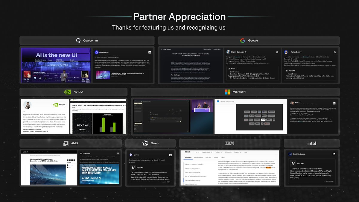 nexa_ai's tweet image. Happy Thanksgiving!

This year has been wild in the best way — builders across X, Reddit, LinkedIn, Slack, and Discord pushed us, roasted us, inspired us, and ultimately helped shape NexaSDK and Hyperlink into what they are today. We read every comment, every benchmark, every…