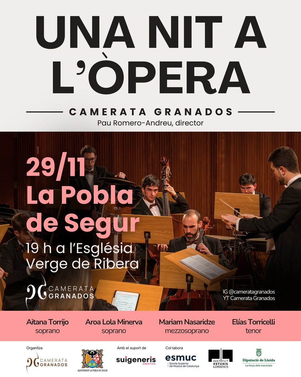 Una nit a l'Òpera
Camerata Granados
Dissabte 29 de novembre
19h
Església Verge de Ribera
La Pobla de Segur