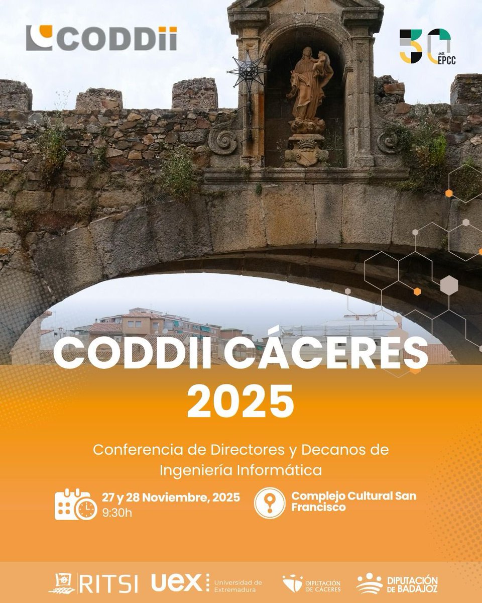 pablogarguez's tweet image. Hoy en #Cáceres tenemos la recepción del plenario de la @coddii_org (Conferencia de Directores y Decanos de Ingeniería Informática), con la inauguración mañana jueves junto con la @ritsi (Reunión de Estudiantes de Ingenierías Técnicas y Superiores en Informática) hasta el viernes