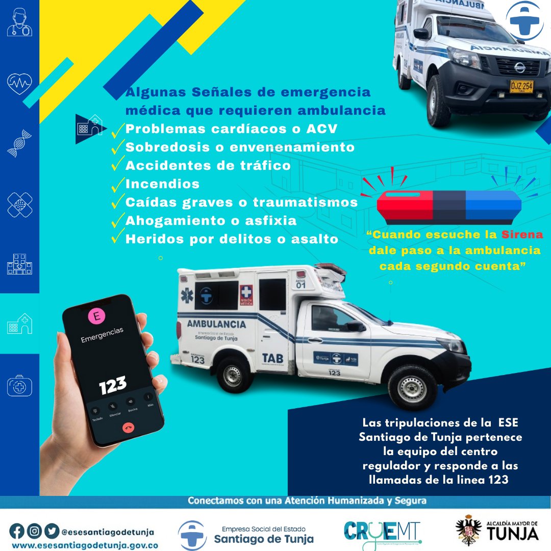 Comunícate con la línea 123, ante una emergencia donde la vida de una persona realmente esté en riesgo, llama en caso de accidente de tránsito, dificultad respiratoria, intoxicación masiva, traumatismos, paros cardiorespiratorios, intentos o ideación suicida.  <a href="/bomberostunja/">BomberosTunja</a>