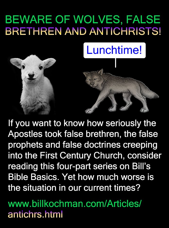 Bill_Kochman's tweet image. BEWARE OF WOLVES, FALSE BRETHREN AND ANTICHRISTS! -- a Bill's Bible Basics article 

#FalseBrethren #Wolves #Antichrists

This Bill’s Bible Basics 4-part series by Bill Kochman can be read at:

billkochman.com/Articles/antic…