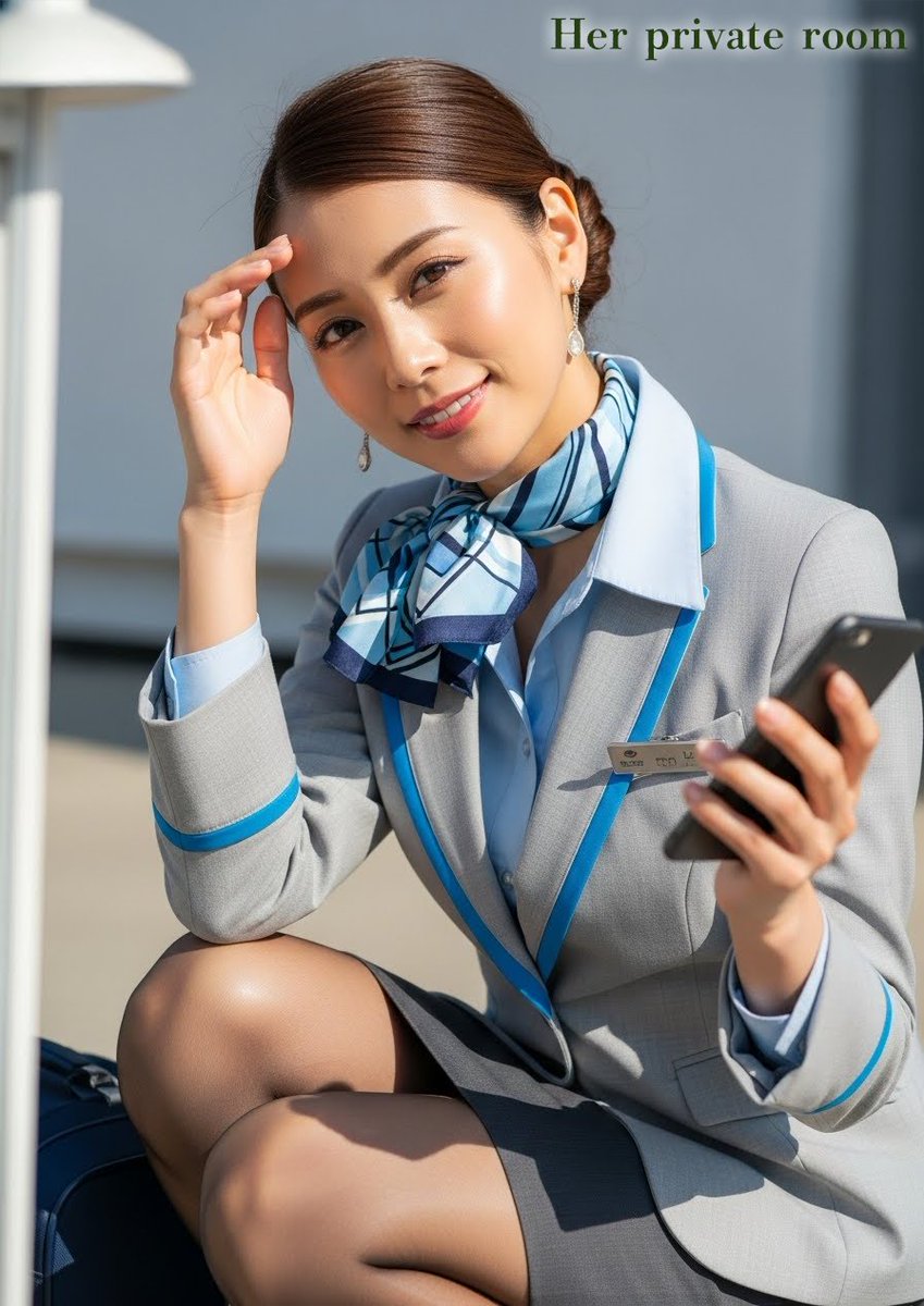 H_private_room's tweet image. 「スマホ、落としましたよ💛You dropped your smartphone💛」#AI画像 #StableDiffusion #ImageFX #AIart #客室乗務員 #Cabinattendant